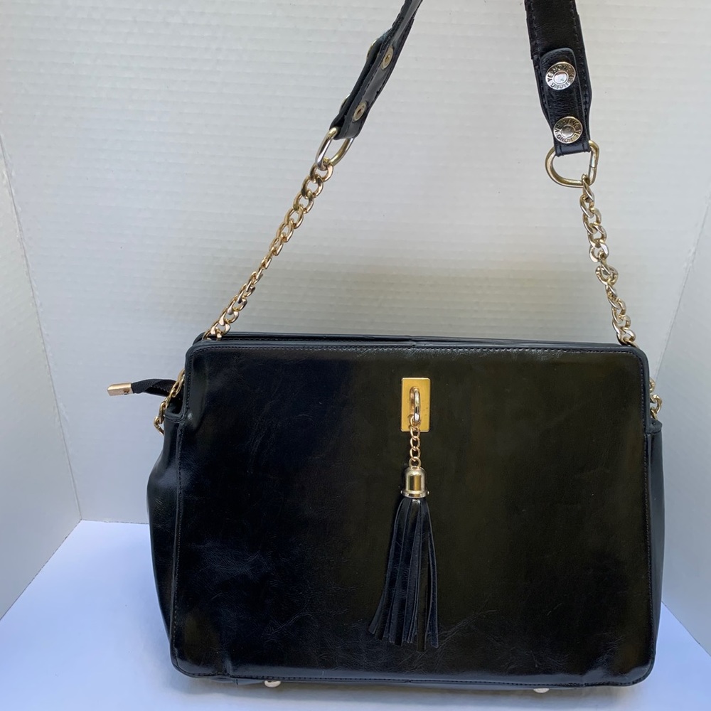 Vintage 1960s Black Leather Shoulder Bag